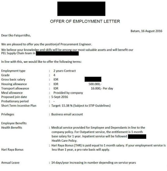 contoh offering letter penawaran kerja formal dari perusahaan